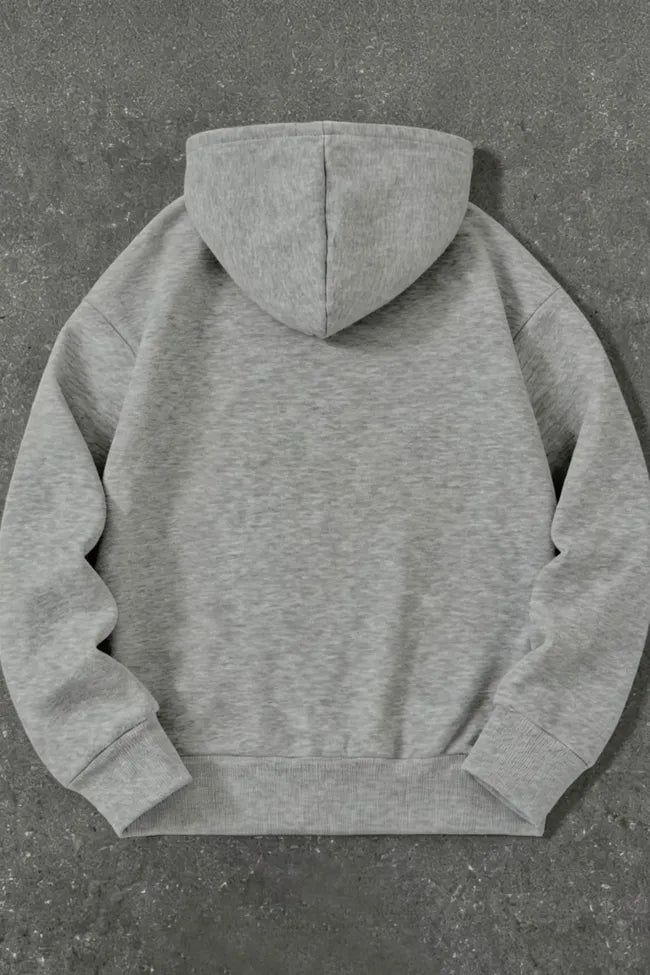 Light Grey Solid Zipper Hoodie