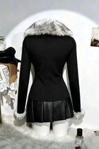Black Faux Fur Zip-Collar Sweatshirt