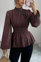 Brown Wrap High Neck Top