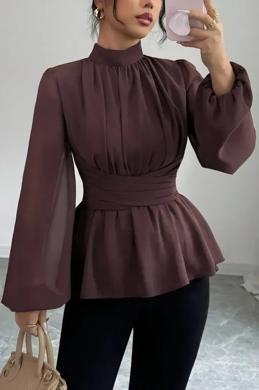 Brown Wrap High Neck Top