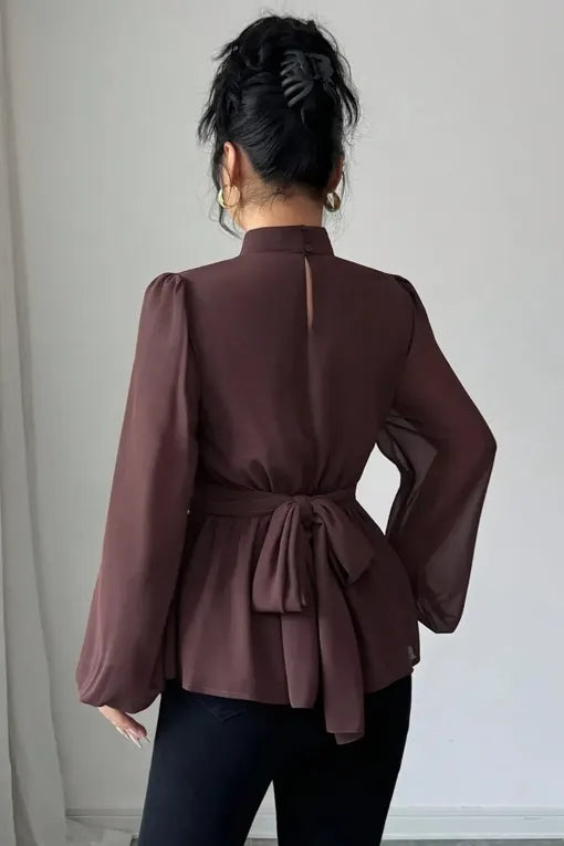 Brown Wrap High Neck Top