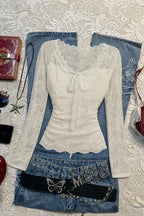 Off White Lace Scallop Top
