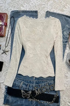 Off White Lace Scallop Top
