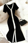 Black V-Neck Buttoned Maxi Dress