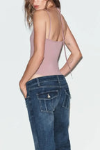 Light Pink Solid Lace Insert Bodysuit