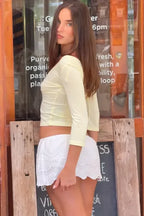 Light Yellow Solid V-Neck Top