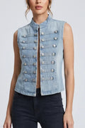 Light Blue Studded Denim Vest Jacket