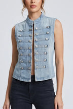 Light Blue Studded Denim Vest Jacket