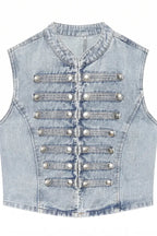 Light Blue Studded Denim Vest Jacket