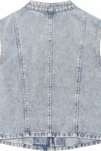 Light Blue Studded Denim Vest Jacket