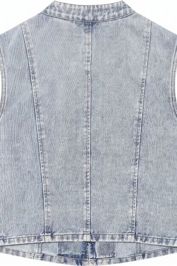 Light Blue Studded Denim Vest Jacket