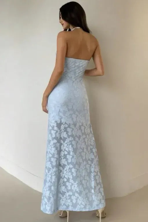 Light Blue Lace Tube Maxi Dress