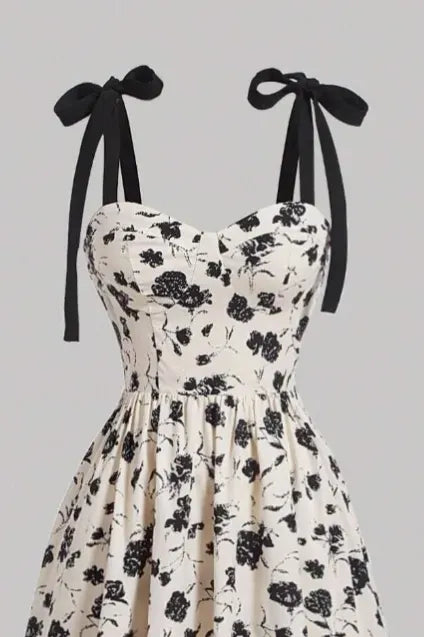 Cream Floral Sweetheart Midi Dress
