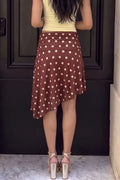 Brown Draped Polka Dot Midi Skirt