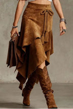 Brown Mid Rise Asymmetric Skirt