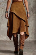 Brown Mid Rise Asymmetric Skirt