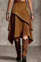 Brown Mid Rise Asymmetric Skirt