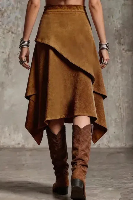Brown Mid Rise Asymmetric Skirt