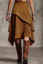 Brown Mid Rise Asymmetric Skirt