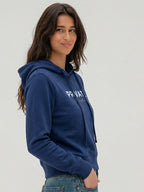 Women Navy Blue Printed Hooded Sweatshirt
