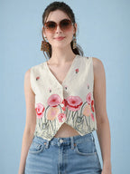Floral Printed Sleeveless Waistcoat