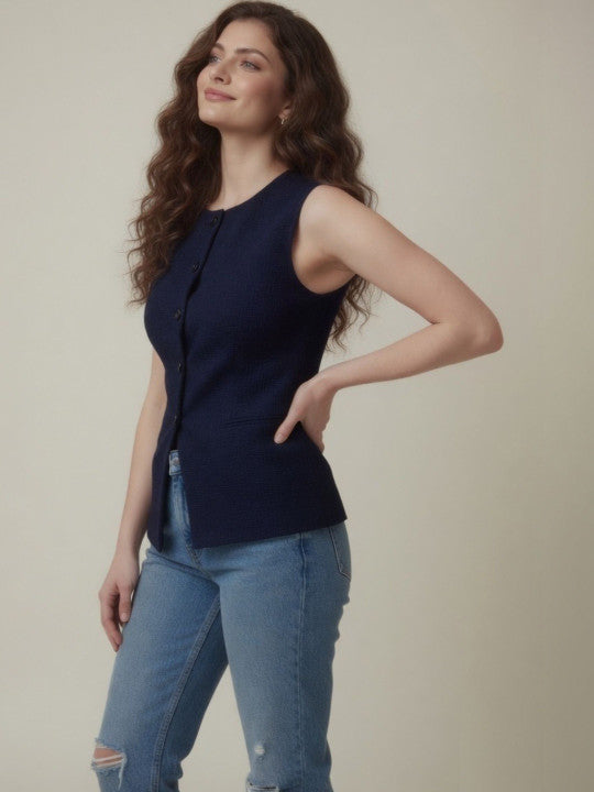 Scoop Neck Sleeveless Waistcoat