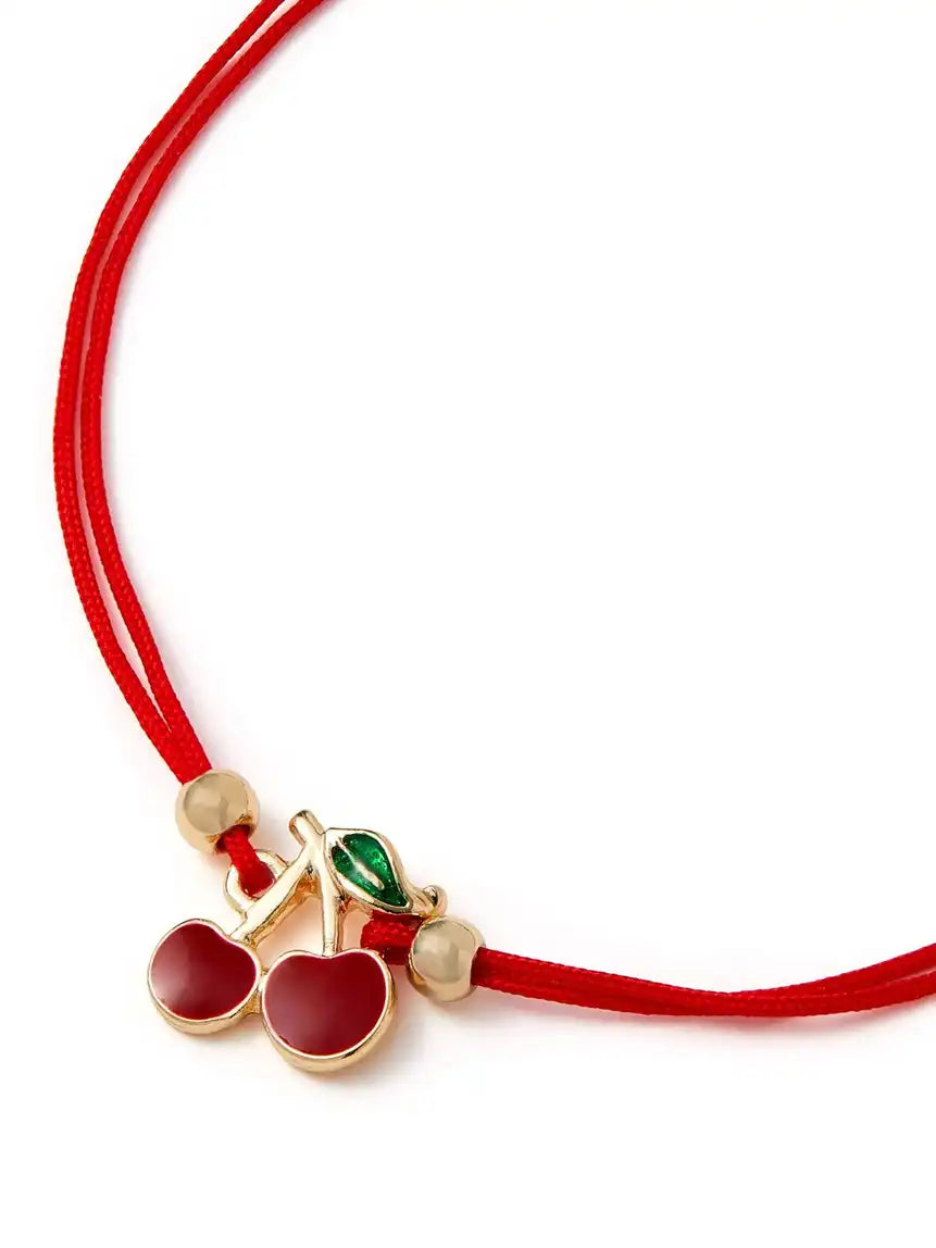 Women Cherry Charm Cord Bracelet