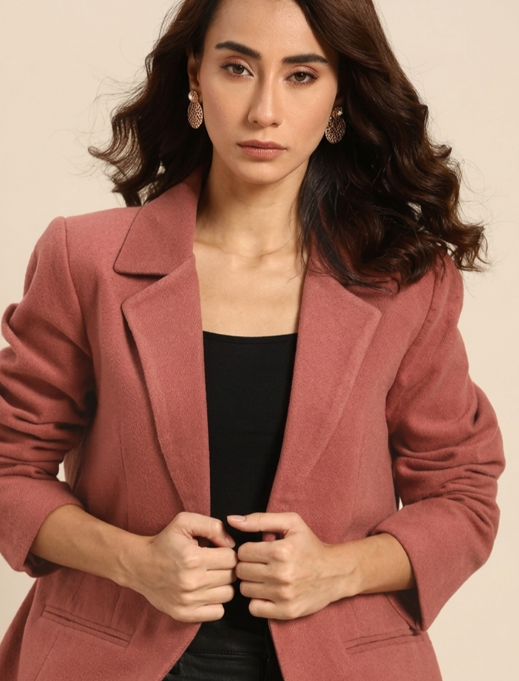 Women Mauve Solid Single-Breasted Casual Blazer