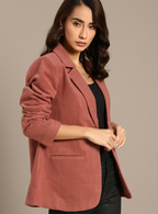 Women Mauve Solid Single-Breasted Casual Blazer