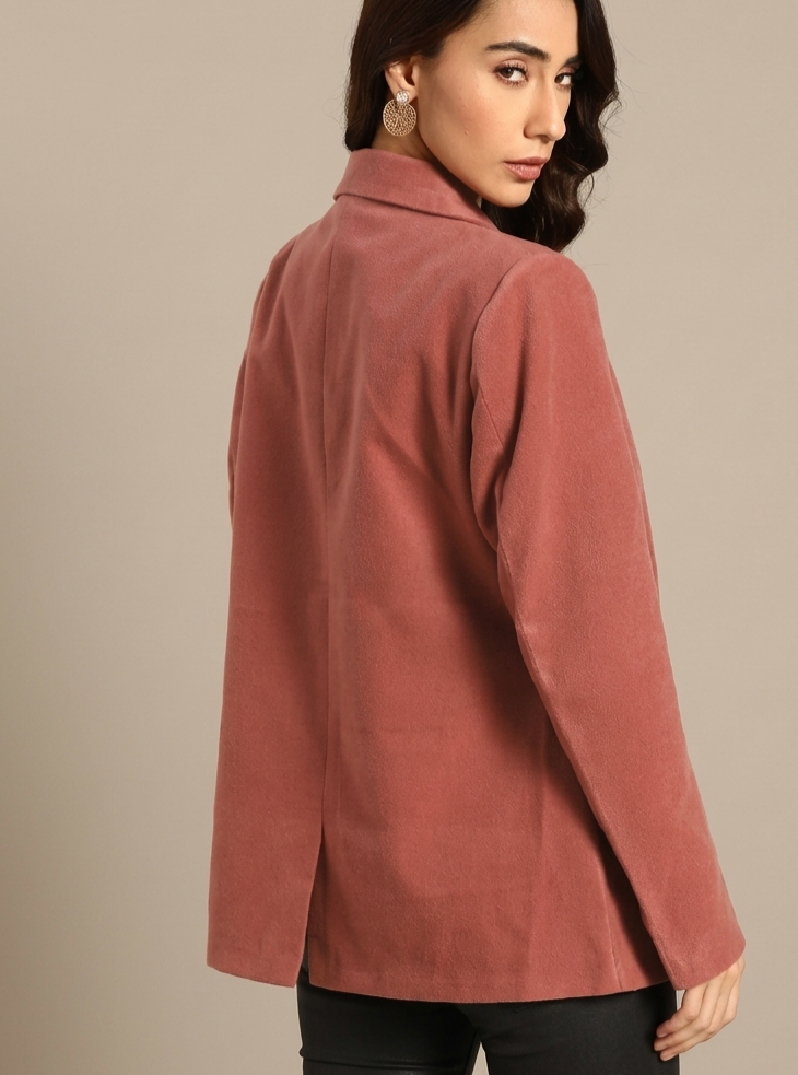 Women Mauve Solid Single-Breasted Casual Blazer