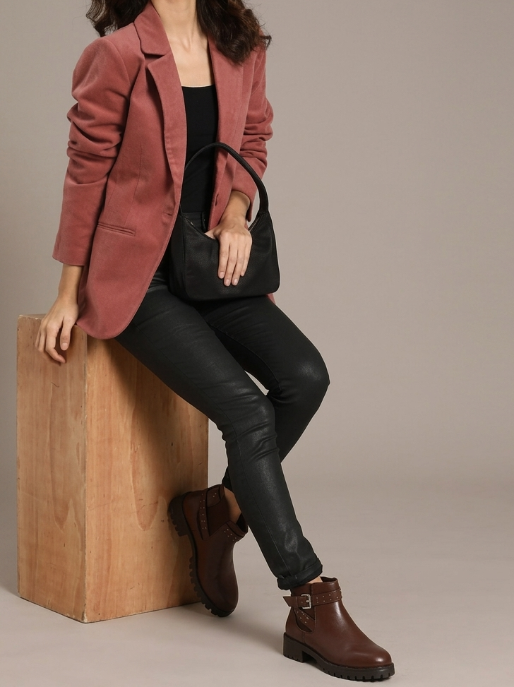 Women Mauve Solid Single-Breasted Casual Blazer