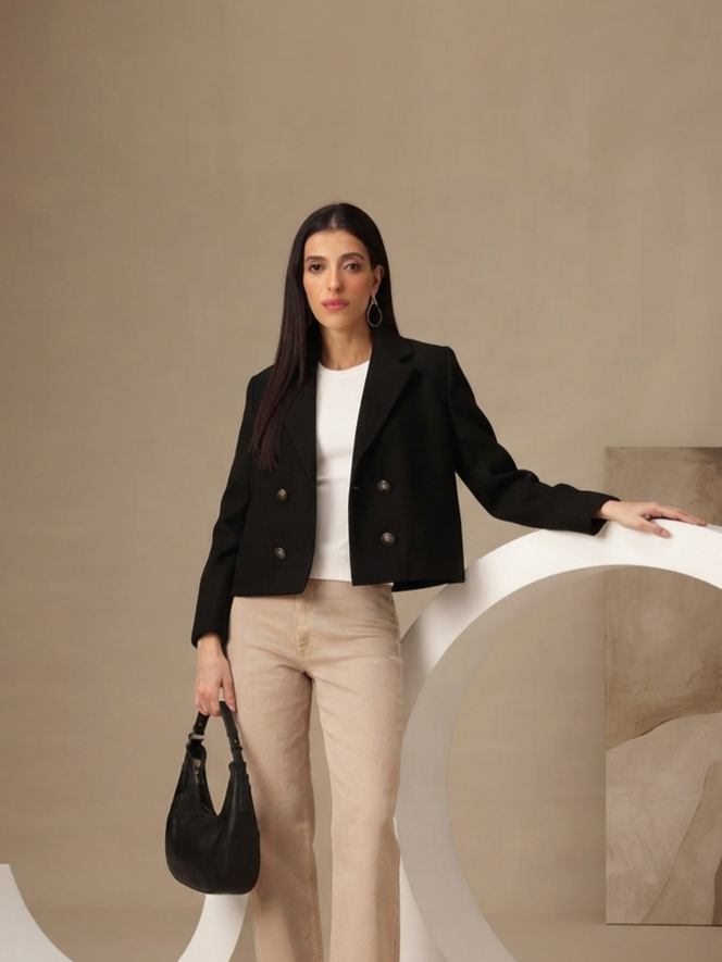 Notched Lapel Double Breasted Blazer