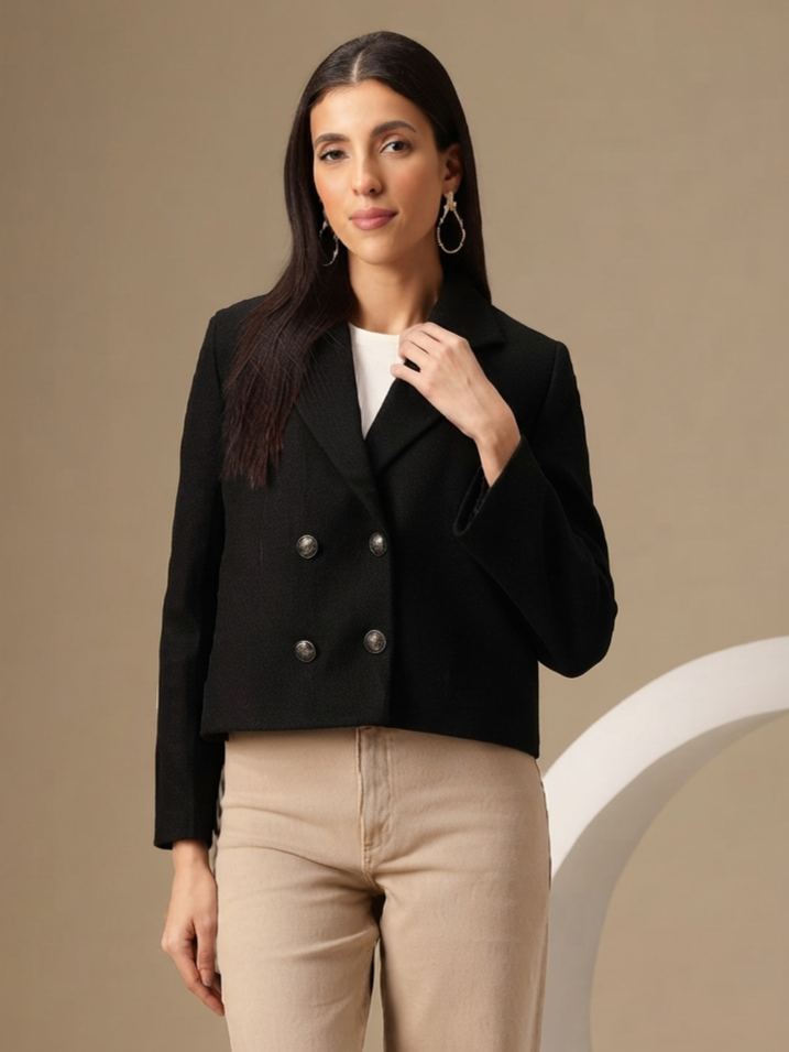 Notched Lapel Double Breasted Blazer