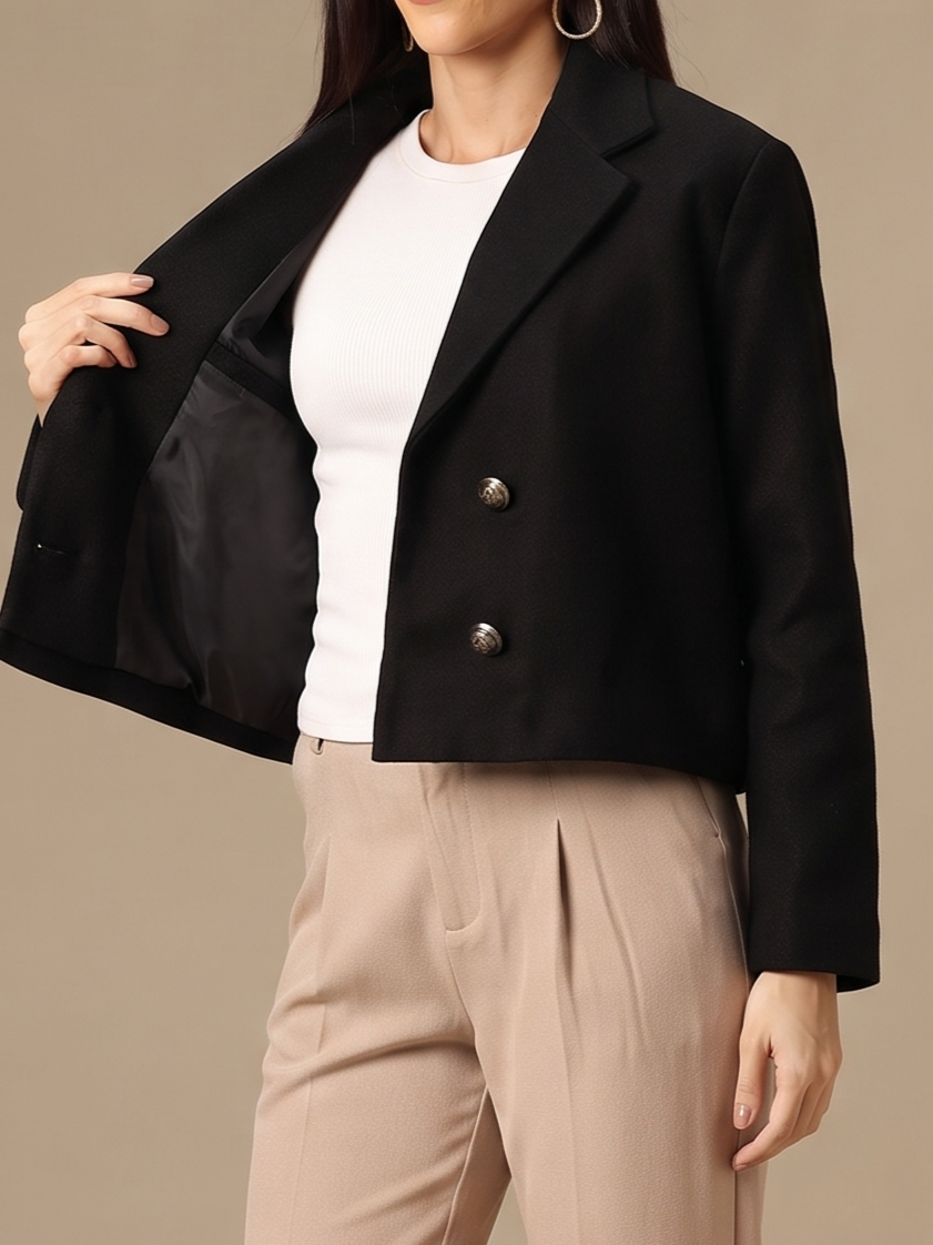 Notched Lapel Double Breasted Blazer