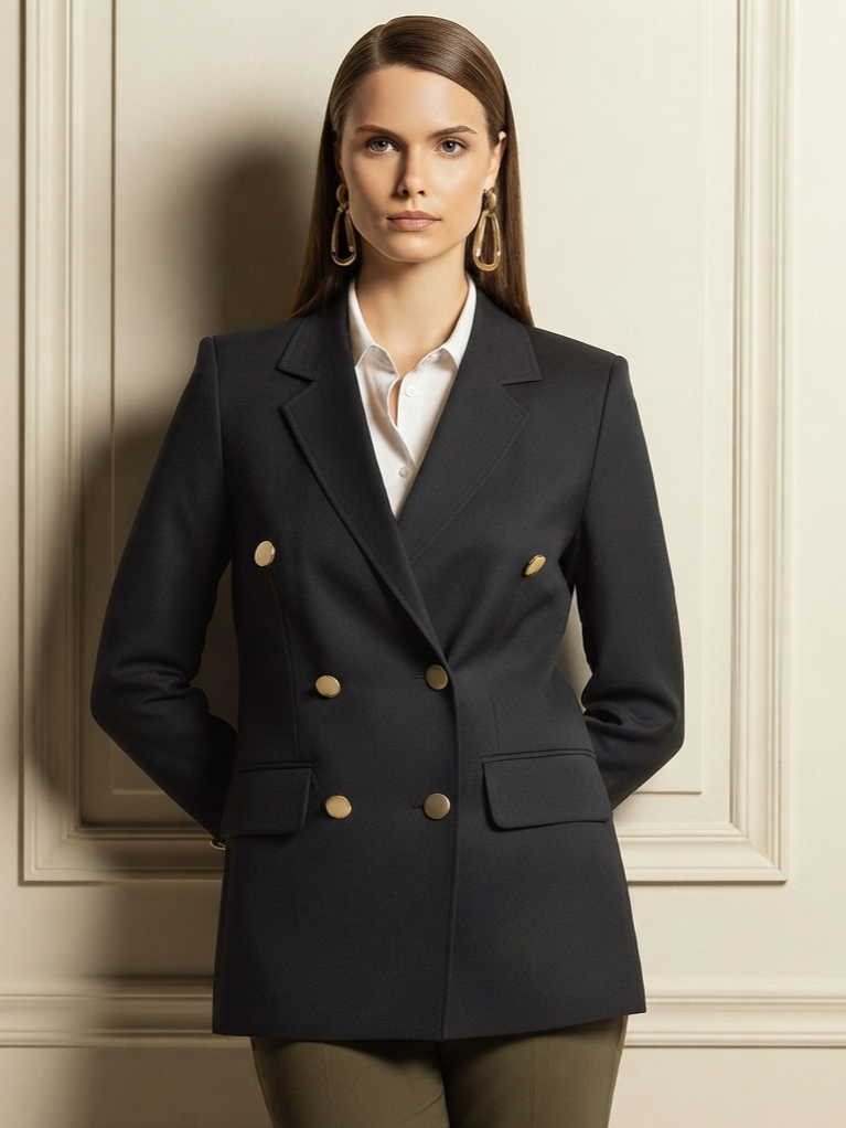 Notched-Lapel Collar Double-Breasted Blazer