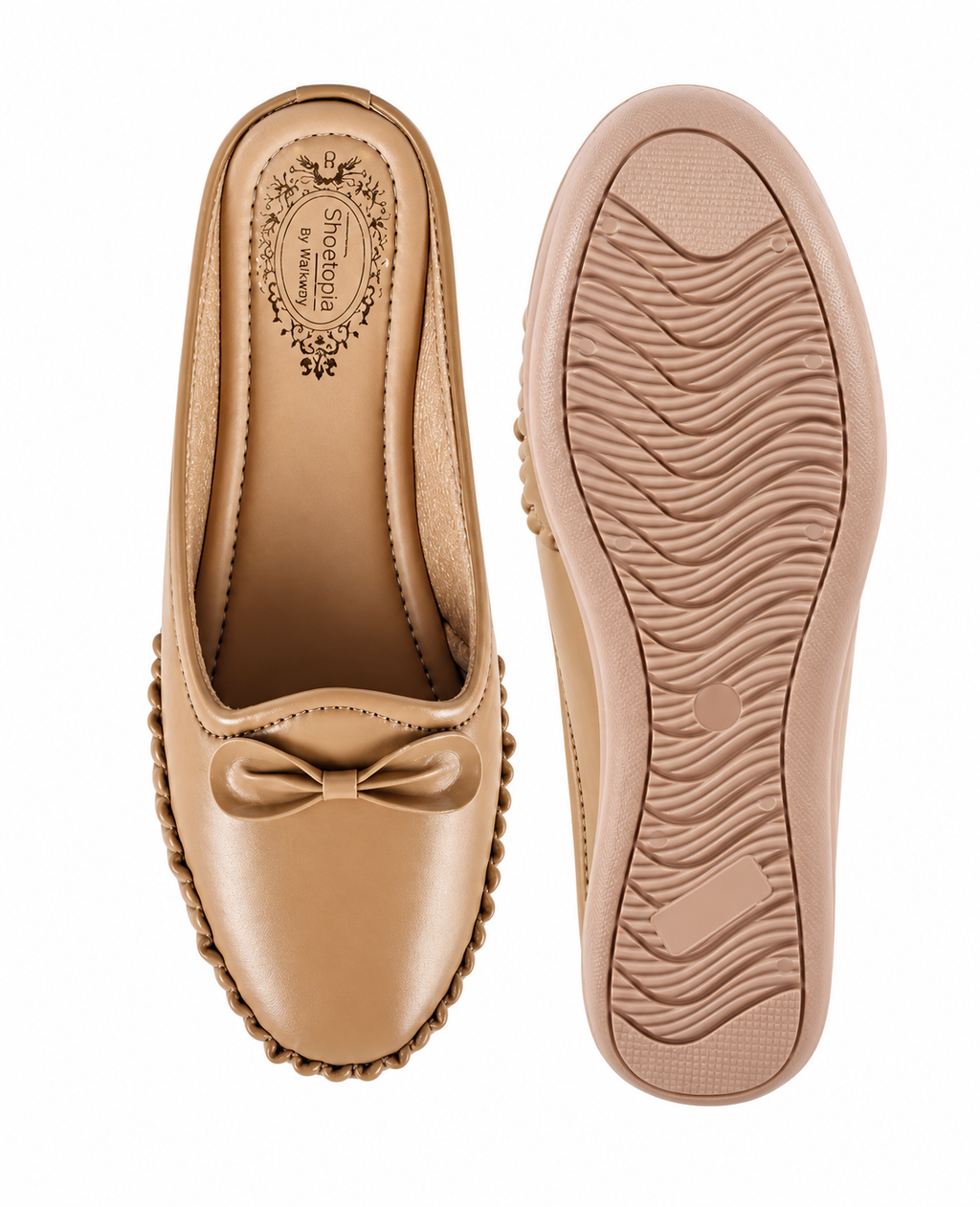 Women Beige Solid Round Toe Slip-On Casual Mules