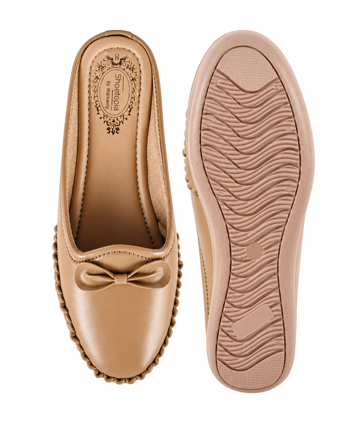 Women Beige Solid Round Toe Slip-On Casual Mules
