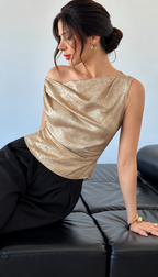 Metallic One Shoulder Top