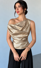 Metallic One Shoulder Top