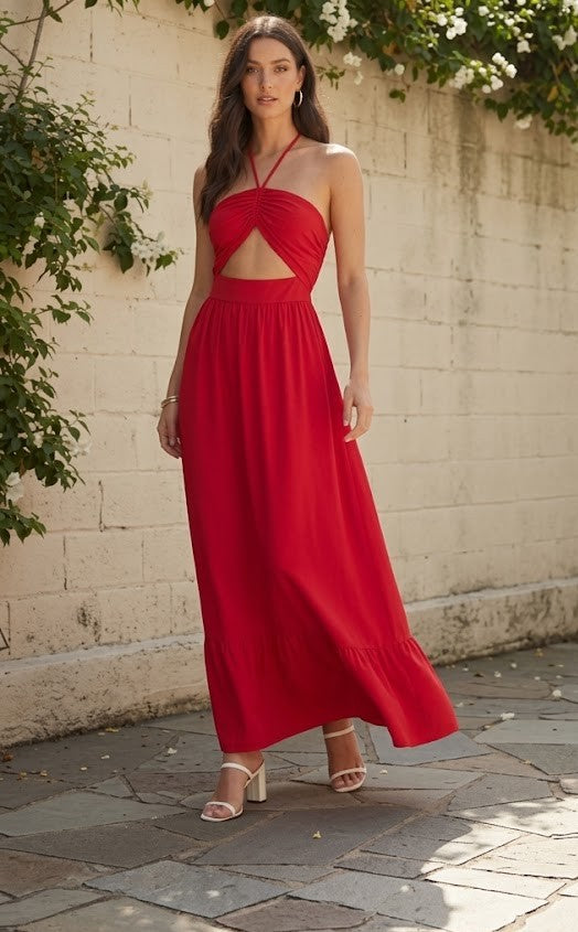 Halter Neck Sleeveless Tie-Ups Maxi Dress