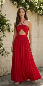Halter Neck Sleeveless Tie-Ups Maxi Dress