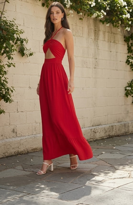 Halter Neck Sleeveless Tie-Ups Maxi Dress