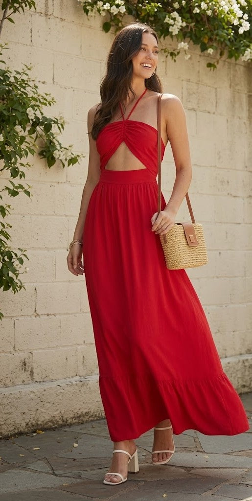 Halter Neck Sleeveless Tie-Ups Maxi Dress
