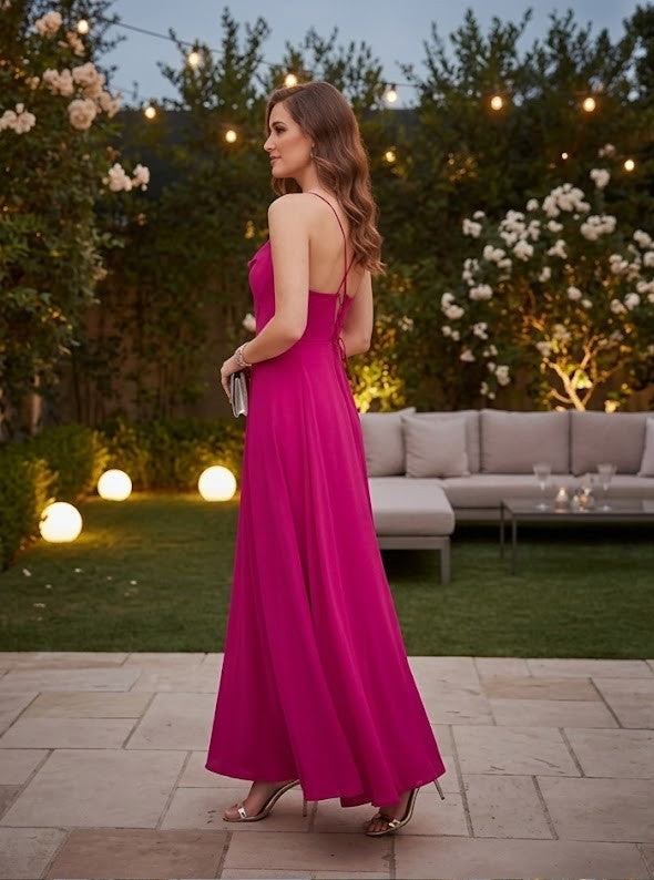 Pink Shoulder Straps Tie Ups Maxi Dress