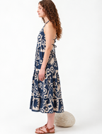 Print Halter Neck Linen Fit & Flare Midi Dress