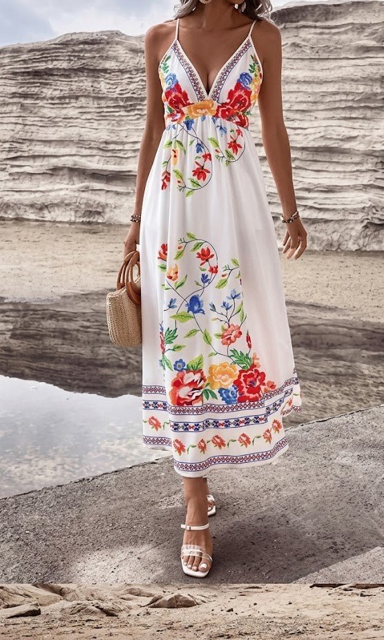 Floral Print A-Line Maxi Dress