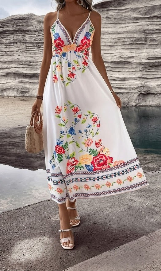 Floral Print A-Line Maxi Dress