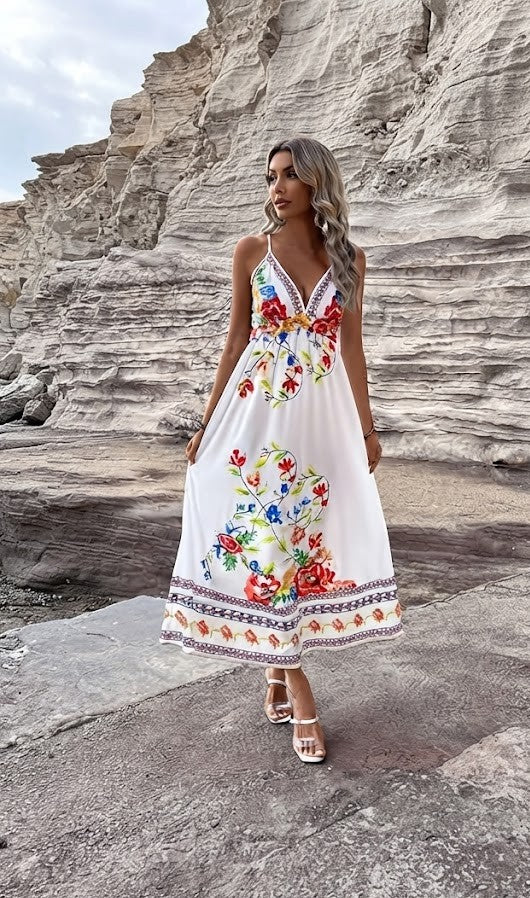 Floral Print A-Line Maxi Dress