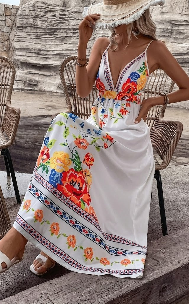 Floral Print A-Line Maxi Dress