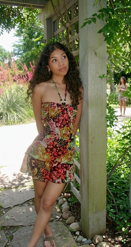 Red and Yellow Floral Halter Neck Mini Dress